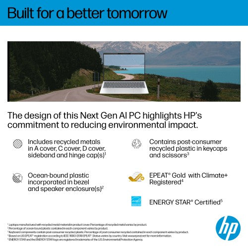 HP OmniBook 7 Aero Laptop Next Gen AI 13-bg1001nax Copilot+ PC 350 33.8 cm (13.3") 2K 16 GB LPDDR5x-SDRAM 1 TB SSD Wi-Fi 6 (802.11ax) Windows 11 Home Silver