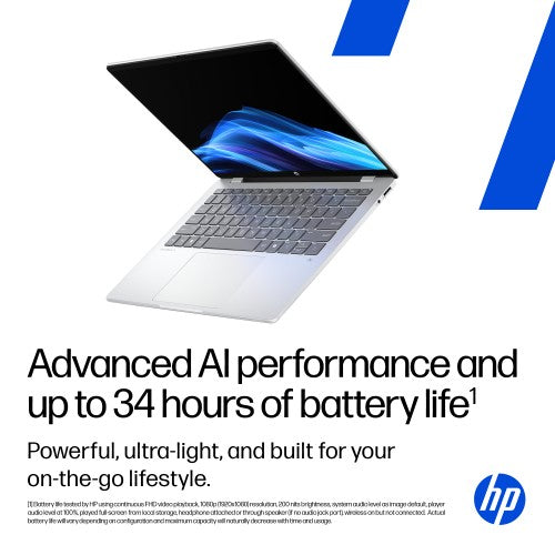 HP OmniBook 5 Laptop Next Gen AI 14-he0003nax Copilot+ PC Snapdragon X1-26-100 35.6 cm (14") 2K 16 GB LPDDR5x-SDRAM 512 GB SSD Wi-Fi 6E (802.11ax) Windows 11 Home Silver
