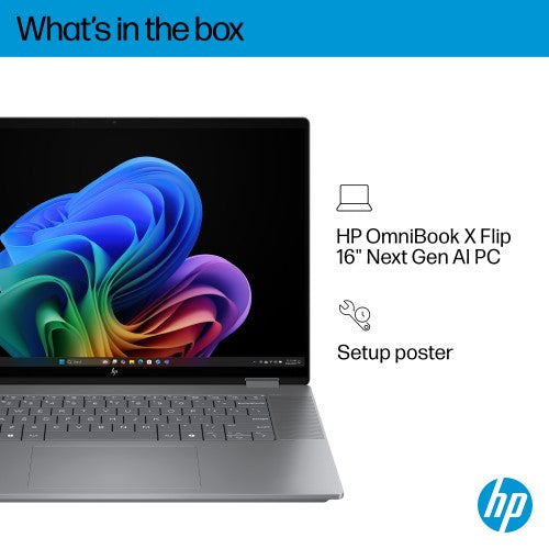 HP OmniBook X Flip 16-ar0008na Copilot+ PC AMD Ryzen™ AI 7 350 Hybrid (2-in-1) 40.6 cm (16") Touchscreen 2K 16 GB LPDDR5x-SDRAM 1 TB SSD Wi-Fi 7 (802.11be) Windows 11 Home Silver