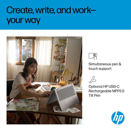 HP OmniBook 5 Flip 2-in-1 Laptop 14-fp0003nax Intel® Core™ i7 i7-1355U 35.6 cm (14") Touchscreen 2K 16 GB LPDDR5-SDRAM 512 GB SSD Wi-Fi 6 (802.11ax) Windows 11 Home Silver
