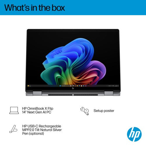 HP OmniBook X FlipNGAI 14-fm0007na Copilot+ PC Intel Core Ultra 7 256V Hybrid (2-in-1) 35.6 cm (14") Touchscreen 3K 16 GB LPDDR5x-SDRAM 1 TB SSD Wi-Fi 7 (802.11be) Windows 11 Home Silver