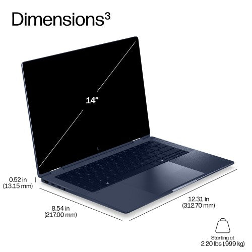 HP EBXG2I14AI U5 325 14 16GB/512 PC Copilot+ PC Intel Core Ultra 5 Laptop 35.6 cm (14") WUXGA LPDDR5x-SDRAM 512 GB SSD Wi-Fi 7 (802.11be) Windows 11 Pro Blue