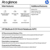 HP EliteBook 6 G1i AI PC Intel Core Ultra 7 255U Laptop 35.6 cm (14") WUXGA 24 GB DDR5-SDRAM 512 GB SSD Wi-Fi 6E (802.11ax) Windows 11 Pro Silver
