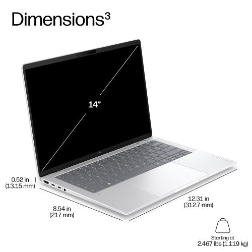 DM4B8EA#ABU | HP EBXG2A14AI RA9P470 14 64GB/1T PC Copilot+ PC Laptop 35.6 cm (14") 3K LPDDR5x-SDRAM 1 TB SSD Wi-Fi 7 (802.11be) Windows 11 Pro Silver