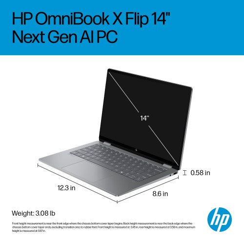 HP OmniBook X FlipNGAI 14-fk0004na Copilot+ PC AMD Ryzen™ AI 5 340 Hybrid (2-in-1) 35.6 cm (14") Touchscreen 2K 16 GB LPDDR5x-SDRAM 512 GB SSD Wi-Fi 7 (802.11be) Windows 11 Home Silver