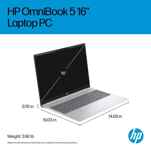 HP OmniBook 5 16-ba1005na Intel® Core™ i3 i3-1315U Laptop 40.6 cm (16") 2K 8 GB LPDDR5-SDRAM 512 GB SSD Wi-Fi 6 (802.11ax) Windows 11 Home Silver