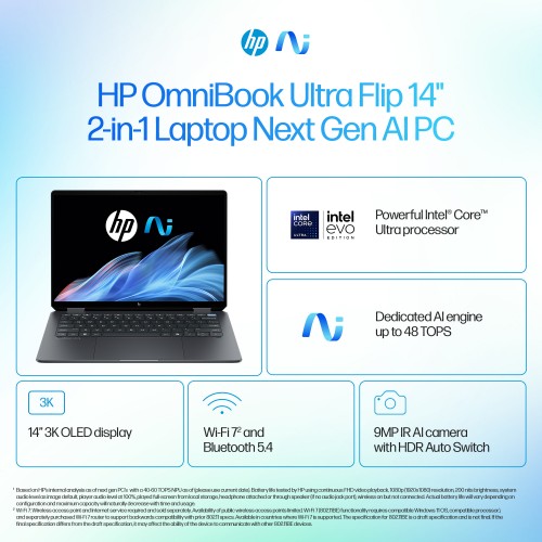 B11MMEA#ABU | HP OmniBook Ultra Flip 14-fh0008na Copilot+ PC Intel Core Ultra 5 226V Laptop 35.6 cm (14") Touchscreen 3K 16 GB LPDDR5x-SDRAM 512 GB SSD Wi-Fi 7 (802.11be) Windows 11 Home Black, Grey