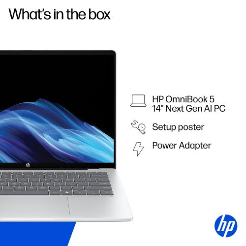 C0BS9EA#ABU | HP OmniBook 5 NGAI OmniBook 5 Next Gen AI 14-he0001na Copilot+ PC Snapdragon X1-26-100 Laptop 35.6 cm (14") 2K 16 GB LPDDR5x-SDRAM 512 GB SSD Wi-Fi 6E (802.11ax) Windows 11 Home Silver
