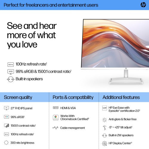 94F48AA#ABU | HP Series 5 27 inch FHD Monitor with Speakers - 527sa