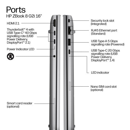 DM5U8ET#ABU | HP ZBook 8 G2i 16 inch Mobile Workstation PC - Data Science Copilot+ PC Intel Core Ultra 7 356H 40.6 cm (16") WUXGA 16 GB DDR5-SDRAM 512 GB SSD Wi-Fi 7 (802.11be) Windows 11 Pro AI Workstation, AI PC Silver