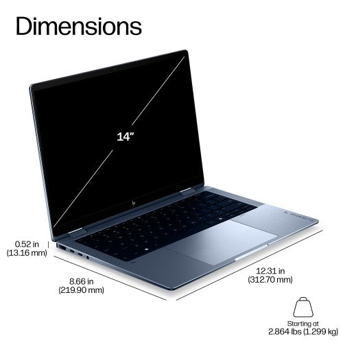DJ5P0ET#ABU | HP EBXFlG2i14AI U7 366H 14 32GB/512 PC Copilot+ PC Intel Core Ultra 7 Hybrid (2-in-1) 35.6 cm (14") Touchscreen WUXGA LPDDR5x-SDRAM 512 GB SSD Wi-Fi 7 (802.11be) Windows 11 Pro Blue