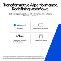 HP ZBook Ultra 14 inch G1a Mobile Workstation PC Wolf Pro Security Edition - Data Science Copilot+ PC AMD Ryzen AI Max PRO 390 35.6 cm (14") Touchscreen 2.8K 64 GB LPDDR5x-SDRAM 1 TB SSD Wi-Fi 7 (802.11be) Windows 11 Pro AI Workstation, AI PC Silver