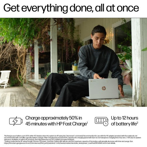 HP Chromebook 14a-nf0002na Intel® N N100 35.6 cm (14") HD 4 GB LPDDR5-SDRAM 128 GB eUFS Wi-Fi 6E (802.11ax) ChromeOS Silver