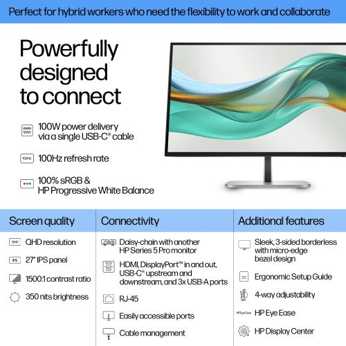 9E0G5AA#ABU | HP Series 5 Pro 27 inch QHD USB-C Monitor - 527pu