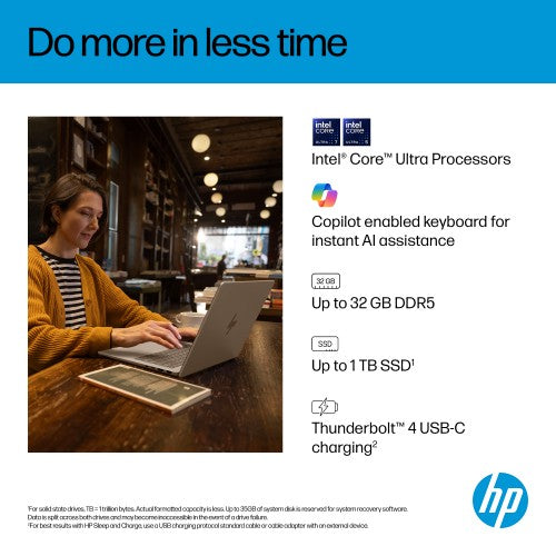 D77FTEA#ABU | HP OmniBook 7 Laptop AI 14-fr0000nax Intel Core Ultra 7 255U 35.6 cm (14") 2K 16 GB LPDDR5-SDRAM 1 TB SSD Wi-Fi 6E (802.11ax) Windows 11 Home AI PC Silver