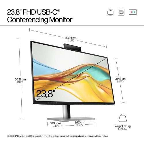 9E0G9UT#ABU | HP Series 5 Pro 23.8 inch FHD USB-C Conferencing Monitor - 524pm