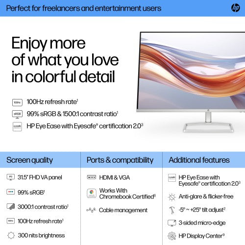 94F50AA#ABU | HP Series 5 31.5 inch FHD Monitor - 532sf