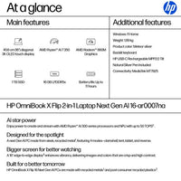 HP OmniBook X Flip 16-ar0007na Copilot+ PC AMD Ryzen™ AI 7 350 Hybrid (2-in-1) 40.6 cm (16") Touchscreen 3K 16 GB LPDDR5x-SDRAM 1 TB SSD Wi-Fi 7 (802.11be) Windows 11 Home Silver