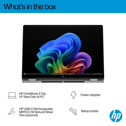 HP OmniBook X FlipNGAI 14-fm0005na Copilot+ PC Intel Core Ultra 5 226V Hybrid (2-in-1) 35.6 cm (14") Touchscreen 2K 16 GB LPDDR5x-SDRAM 512 GB SSD Wi-Fi 7 (802.11be) Windows 11 Home Silver