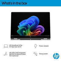 HP OmniBook X FlipNGAI 14-fm0005na Copilot+ PC Intel Core Ultra 5 226V Hybrid (2-in-1) 35.6 cm (14") Touchscreen 2K 16 GB LPDDR5x-SDRAM 512 GB SSD Wi-Fi 7 (802.11be) Windows 11 Home Silver