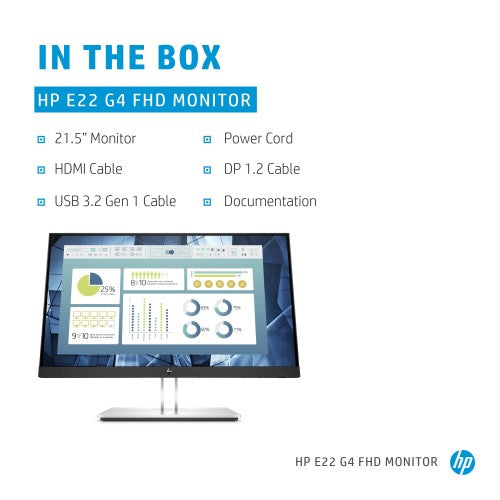 9VH72AA#ABB | HP E-Series E22 G4 computer monitor 54.6 cm (21.5") 1920 x 1080 pixels Full HD LCD Black, Silver