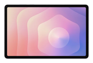 Samsung Galaxy Tab S11 tablet with 11-inch display showing a colorful abstract gradient background.