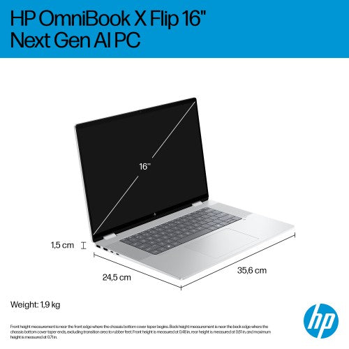 DC1G4EA#ABU | HP OmniBook X Flip 2-in-1 Laptop Next Gen AI 16-as0013nax Copilot+ PC Intel Core Ultra 7 256V 40.6 cm (16") Touchscreen 2K 16 GB LPDDR5x-SDRAM 1 TB SSD Wi-Fi 6E (802.11ax) Windows 11 Home Silver
