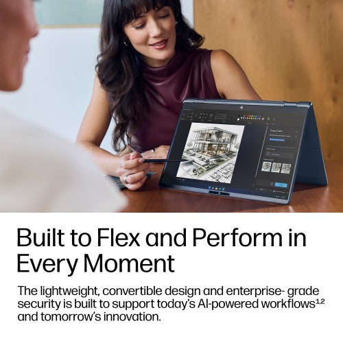 D82PCET#ABU | HP EliteBook X Flip G2i 14 inch Notebook Next Gen AI PC Copilot+ PC Intel Core Ultra X7 358H Hybrid (2-in-1) 35.6 cm (14") Touchscreen 3K 32 GB LPDDR5x-SDRAM 1 TB SSD Wi-Fi 7 (802.11be) Windows 11 Pro Blue