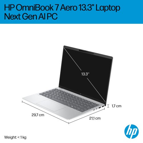 HP OmniBook 7 Aero Laptop Next Gen AI 13-bg1001nax Copilot+ PC 350 33.8 cm (13.3") 2K 16 GB LPDDR5x-SDRAM 1 TB SSD Wi-Fi 6 (802.11ax) Windows 11 Home Silver