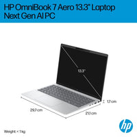 HP OmniBook 7 Aero Laptop Next Gen AI 13-bg1001nax Copilot+ PC 350 33.8 cm (13.3") 2K 16 GB LPDDR5x-SDRAM 1 TB SSD Wi-Fi 6 (802.11ax) Windows 11 Home Silver