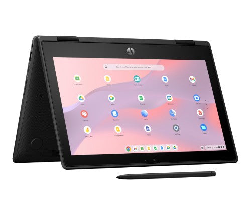 5P9R8EA#ABU | HP Fortis Flip G1m Chromebook MediaTek Kompanio 520 29.5 cm (11.6") Touchscreen HD 4 GB LPDDR4x-SDRAM 32 GB eMMC Wi-Fi 6 (802.11ax) ChromeOS Black