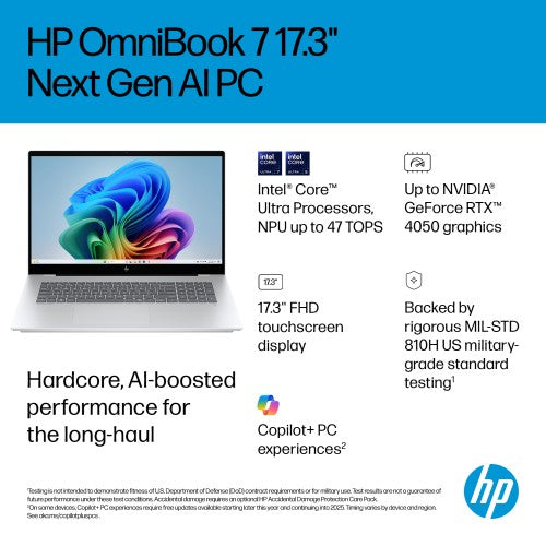 HP OmniBook 7 17-dc0004na Copilot+ PC Intel Core Ultra 5 226V Laptop 43.9 cm (17.3") Touchscreen Full HD 16 GB LPDDR5x-SDRAM 1 TB SSD Wi-Fi 6E (802.11ax) Windows 11 Home Silver