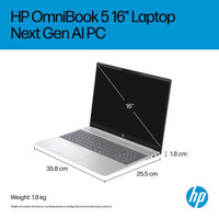 HP OmniBook 5 NGAI 16-ag1001na Copilot+ PC AMD Ryzen™ AI 5 340 Laptop 40.6 cm (16") 2K 16 GB LPDDR5x-SDRAM 512 GB SSD Wi-Fi 6 (802.11ax) Windows 11 Home Silver