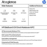 HP EliteBook 6 G1i Intel Core Ultra 5 225U Laptop 33.8 cm (13.3") WUXGA 16 GB DDR5-SDRAM 512 GB SSD Wi-Fi 7 (802.11be) Windows 11 Pro AI PC Silver