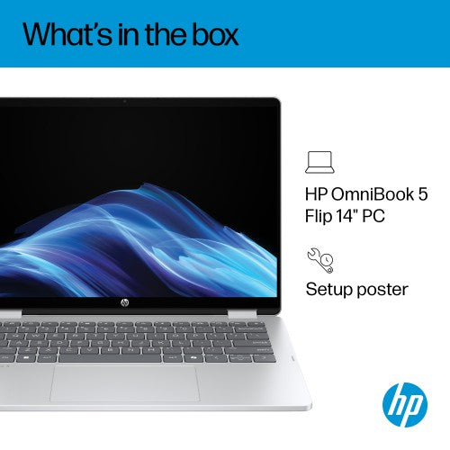 HP OmniBook 5 Flip 2-in-1 Laptop 14-fp0000nax Intel® Core™ i3 i3-1315U 35.6 cm (14") Touchscreen 2K 8 GB LPDDR5-SDRAM 512 GB SSD Wi-Fi 6 (802.11ax) Windows 11 Home Silver