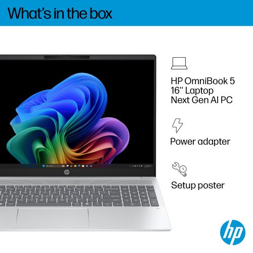 BG3K7EA#ABU | HP OmniBook 5 NGAI 16-ag1001na Copilot+ PC AMD Ryzen™ AI 5 340 Laptop 40.6 cm (16") 2K 16 GB LPDDR5x-SDRAM 512 GB SSD Wi-Fi 6 (802.11ax) Windows 11 Home Silver