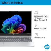 HP OmniBook 5 NGAI 16-ag1001na Copilot+ PC AMD Ryzen™ AI 5 340 Laptop 40.6 cm (16") 2K 16 GB LPDDR5x-SDRAM 512 GB SSD Wi-Fi 6 (802.11ax) Windows 11 Home Silver
