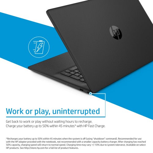 BM2X8EA#ABU | HP 17-cn3008na Intel® N N100 Laptop 43.9 cm (17.3") Full HD 4 GB DDR4-SDRAM 128 GB UFS Wi-Fi 6 (802.11ax) Windows 11 Home in S mode Black