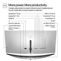 Rear view of HP Series 7 Pro 37.5-inch WQHD+ monitor showing multiple ports and cable connections.