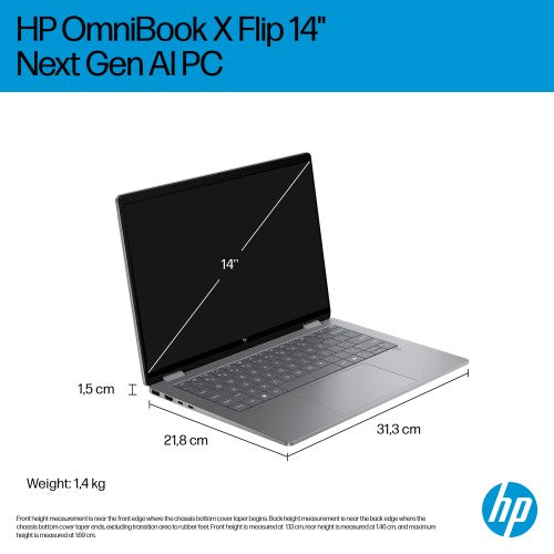 HP OmniBook X FlipNGAI 14-fm0006na Copilot+ PC Intel Core Ultra 5 226V Hybrid (2-in-1) 35.6 cm (14") Touchscreen 2K 16 GB LPDDR5x-SDRAM 512 GB SSD Wi-Fi 7 (802.11be) Windows 11 Home Silver