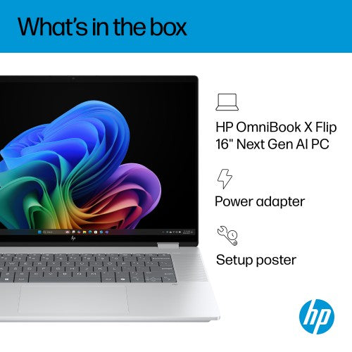 BH3G1EA | HP OmniBook X FlipNGAI 16-as0008na Copilot+ PC Intel Core Ultra 7 256V Hybrid (2-in-1) 40.6 cm (16") Touchscreen 2K 16 GB LPDDR5x-SDRAM 1 TB SSD Wi-Fi 7 (802.11be) Windows 11 Home Silver