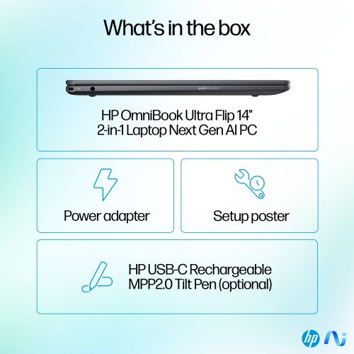 HP OmniBook Ultra Flip 14-fh0006na Copilot+ PC Intel Core Ultra 7 256V Hybrid (2-in-1) 35.6 cm (14") Touchscreen 3K 16 GB LPDDR5x-SDRAM 1 TB SSD Wi-Fi 7 (802.11be) Windows 11 Home Black, Grey