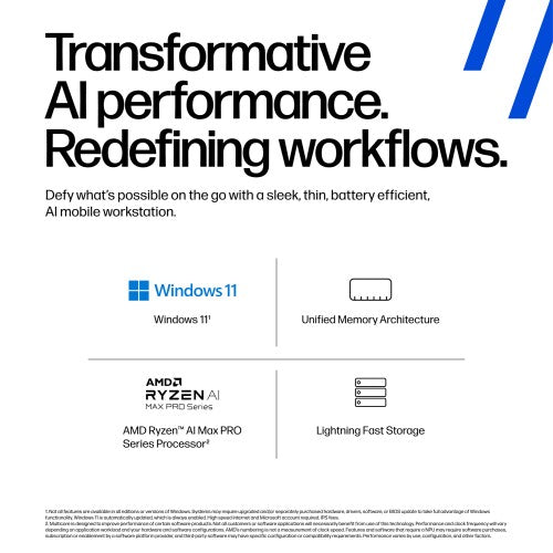 A3ZH3ET#ABU | HP ZBook Ultra G1a Copilot+ PC AMD Ryzen AI Max+ PRO PRO 395 Mobile workstation 35.6 cm (14") Touchscreen 2.8K 64 GB LPDDR5x-SDRAM 1 TB SSD Wi-Fi 7 (802.11be) Windows 11 Pro AI Workstation, AI PC Silver