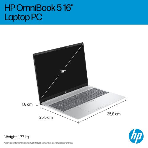 C1LL1EA#ABU | HP OmniBook 5 16-ba1005na Intel® Core™ i3 i3-1315U Laptop 40.6 cm (16") 2K 8 GB LPDDR5-SDRAM 512 GB SSD Wi-Fi 6 (802.11ax) Windows 11 Home Silver