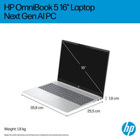 HP OmniBook 5 NGAI 16-ag1001na Copilot+ PC AMD Ryzen™ AI 5 340 Laptop 40.6 cm (16") 2K 16 GB LPDDR5x-SDRAM 512 GB SSD Wi-Fi 6 (802.11ax) Windows 11 Home Silver