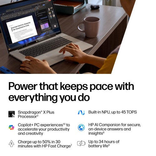 HP OmniBook 5 Laptop Next Gen AI 16-bf0002nax Copilot+ PC Snapdragon X1-26-100 40.6 cm (16") 2K 16 GB LPDDR5x-SDRAM 512 GB SSD Wi-Fi 6E (802.11ax) Windows 11 Home Silver