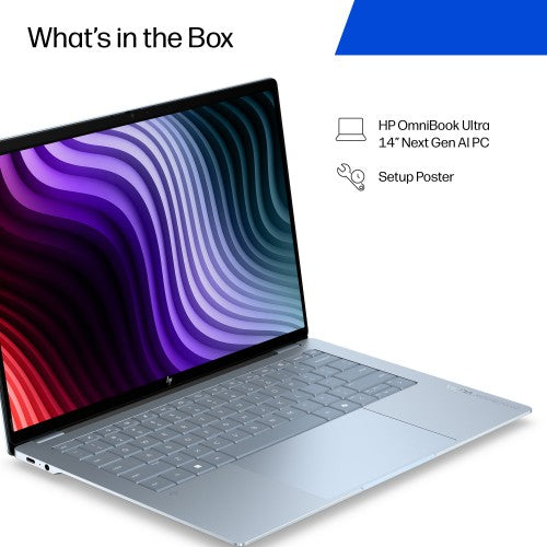D8VZ8EA#ABU | HP OmniBook Ultra Laptop Next Gen AI 14-kg0001nax Copilot+ PC 35.6 cm (14") Touchscreen 2K 16 GB LPDDR5x-SDRAM 1 TB SSD Wi-Fi 7 (802.11be) Windows 11 Home Blue, Grey