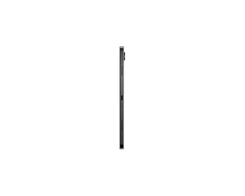 Side view of slim graphite Samsung Galaxy Tab A9+ 11-inch tablet with volume and power buttons.