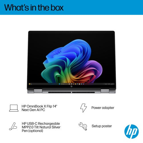 CF6K9EA#ABU | HP OmniBook X Flip Next Gen AI 14-fk0010na Copilot+ PC AMD Ryzen™ AI 7 350 Hybrid (2-in-1) 35.6 cm (14") Touchscreen 2K 32 GB LPDDR5x-SDRAM 1 TB SSD Wi-Fi 6E (802.11ax) Windows 11 Home Silver