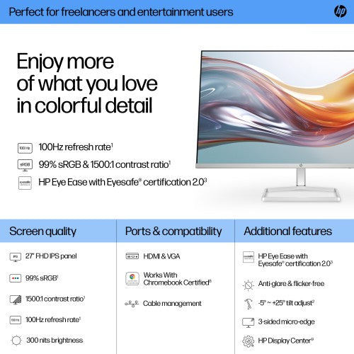 94F46AA#ABU | HP Series 5 27 inch FHD White Monitor - 527sw